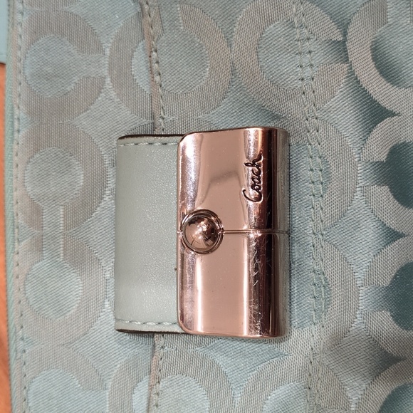 Coach Kristin Op Art Jacquard Swing Pack Crossbody Turquoise Teal Purse Bag - Picture 4 of 15